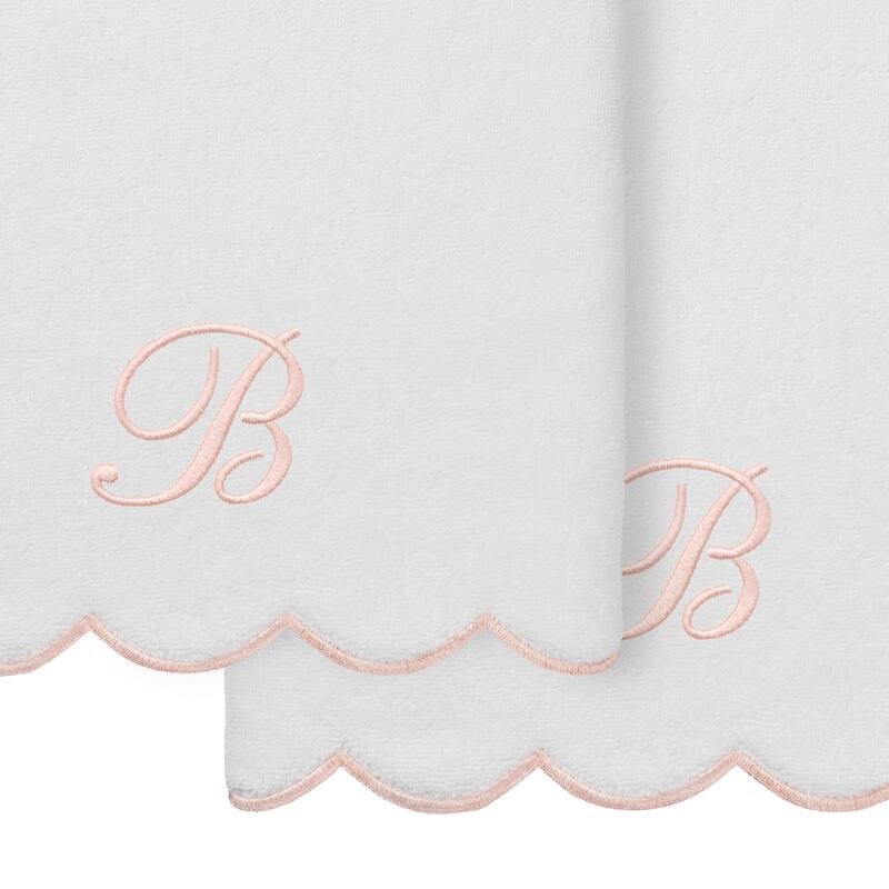 Authentic Hotel and Spa 100% Turkish Cotton Pink ADORNIA Scallop Personalized 2 Piece Bath Towel Set - 2 Bath Towels