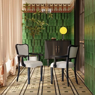 Upholstered Dining Chairs Set of 2 -Traditional Armchairs with Curved Lines, Solid Hardwood Frame & Padded Armrests