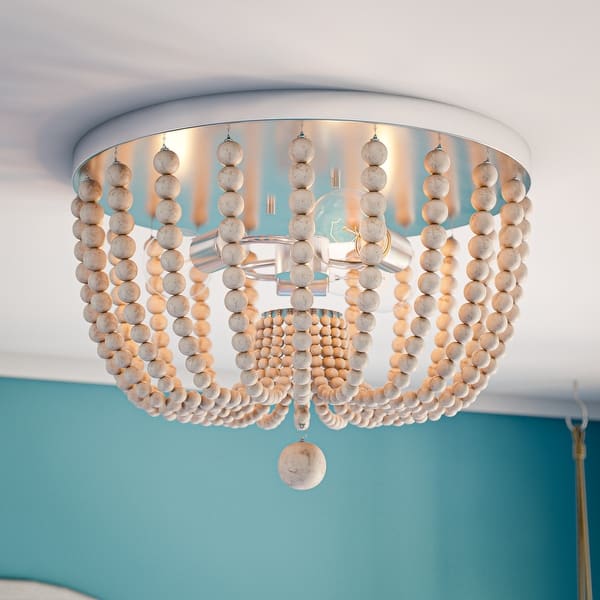 Blue Wood Bead Round Chandelier Ceiling Lamp Flush Mount Lighting Fixture Decor Blue Wood Bead Round Chandelier Ceiling Lamp Flush Mount Lighting Fixture Decor