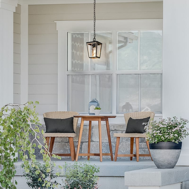 Anly Modern Farmhouse Black Gold 1-Light Outdoor Pendant Lights Patio Lantern Lamp - D7" x H12.2"