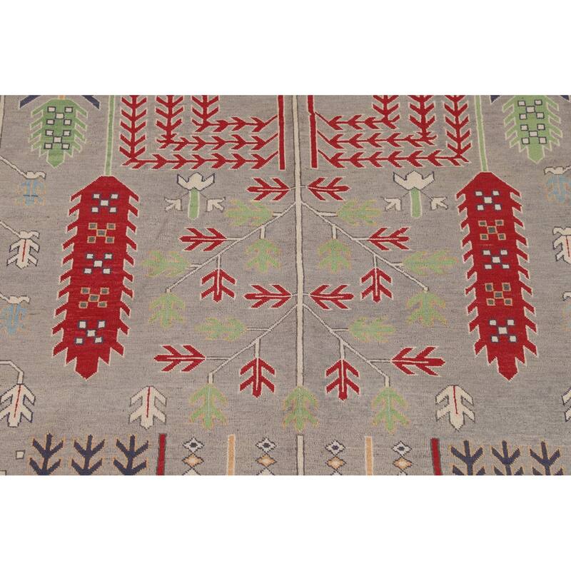 Grey Traditional Kazak Rug Hand-Knotted Wool Carpet - 9'7" x 13'2"