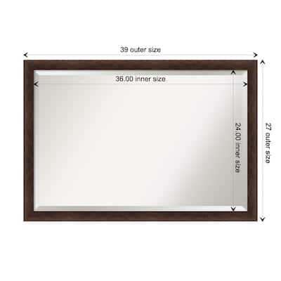 Warm Walnut Narrow Beveled Wood Framed Wall Mirror - Warm Walnut Narrow