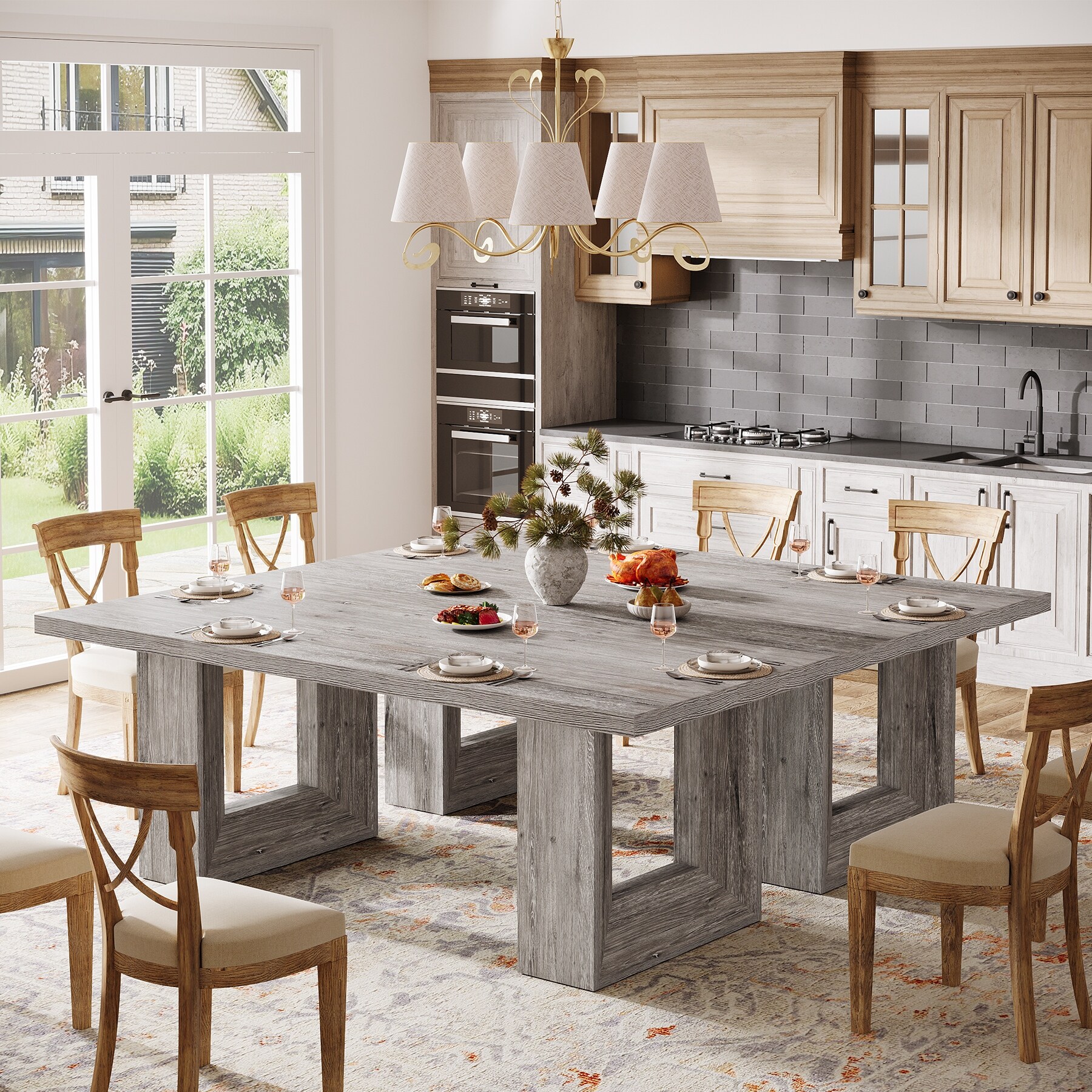 Dining Table for 6 People, 63'' Rectangular Kitchen Table with
