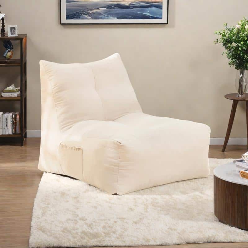Suede Memory Foam Bean Bag Lounge Chairs and 550lb Capacity - White