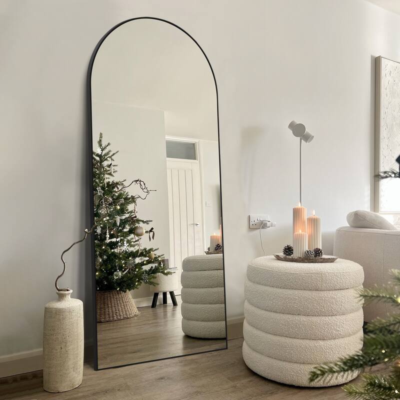 Arched Floor Mirror With Stand,Wood Frame Full Length Mirror,Wall-Mounted Mirror - 71"×24" - Black
