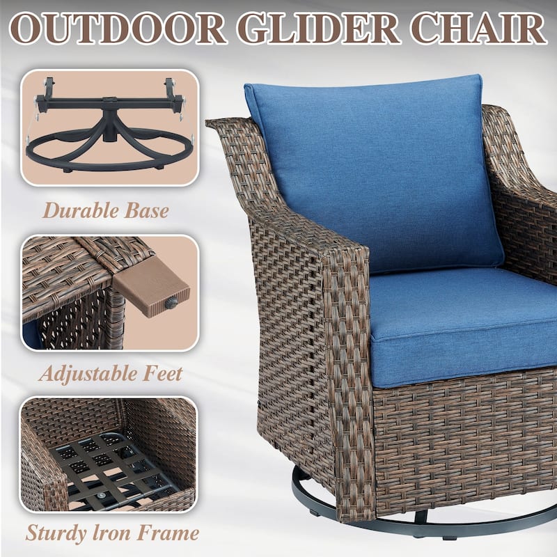360° Rotating Wicker Patio Bistro Sets with Coffee Table - Brown