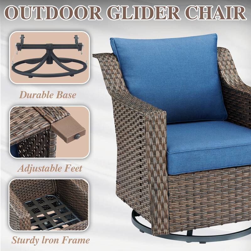 360° Rotating Wicker Patio Bistro Sets with Soft Cushion - Brown