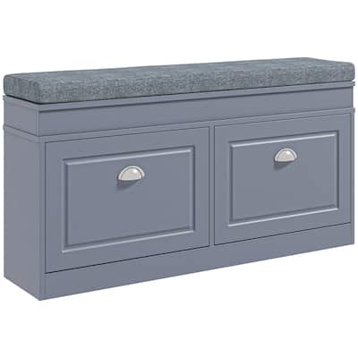 Modern Shoe Rack Bench for Entryway, Storage Organizer with Cushion, 2 Drawers, Adjustable Shelf