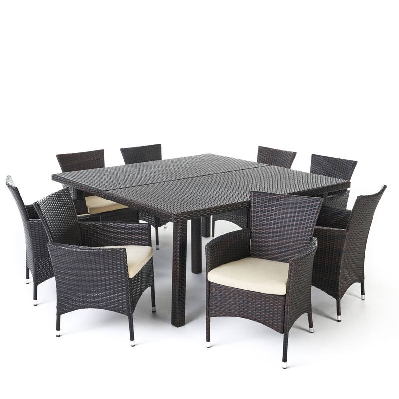 Aristo Outdoor 9-piece Square Wicker Dining Set with Cushions by Christopher Knight Home