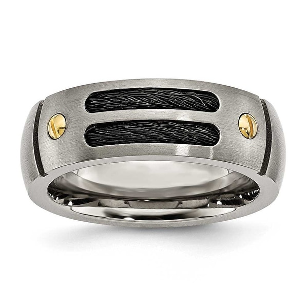 Titanium Grooved Black Plated 24k Gold Plated Accent 8mm Brushed Band