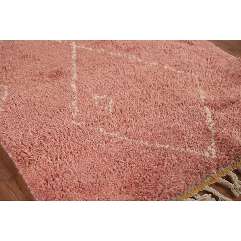 Pink Plush Moroccan Accent Rug Hand-Knotted Wool Carpet - 2'10" x 5'3"