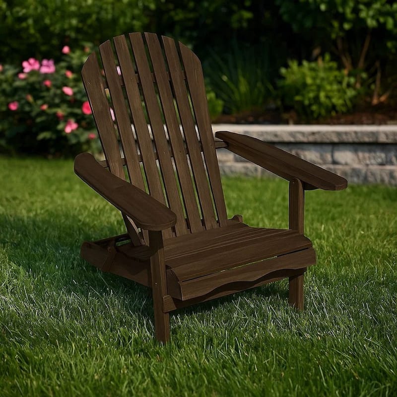 Geli Outdoor Adirondack Chair, Slatted Back, Weathered Gray Wood