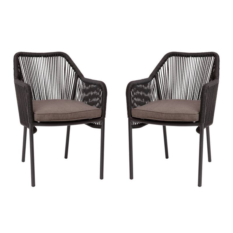 Woven Indoor/Outdoor Stacking Club Chairs - Cushions-Set of 2