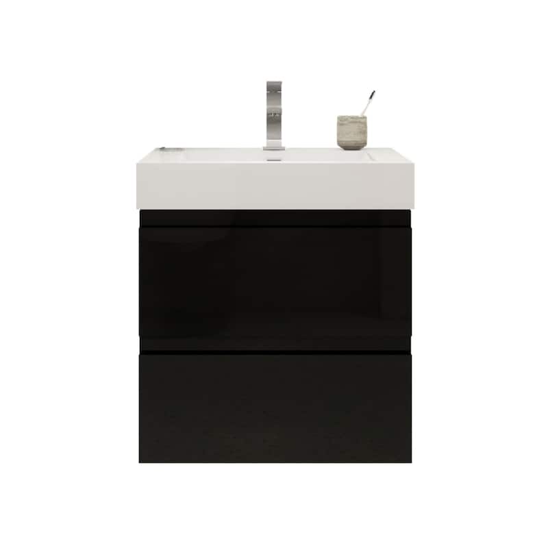 Baillie 24'' Wall-Mounted Vanity with Reinforced Acrylic Sink - 24''Width - High Gloss Black