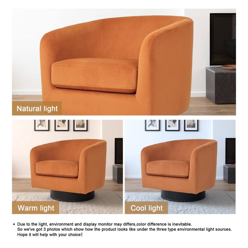 360-Degree Swivel Round Barrel Velvet Armchair Accent Chairs