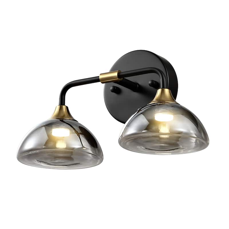 WINGBO 2-Light Vanity Wall Light - 12 in. Matte Black and Warm Brass Bath Light