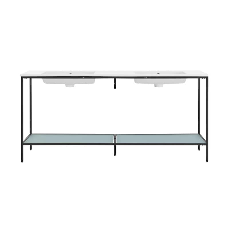 Pierre 72 Double, Freestanding, Open Shelf, Matte Black Metal Frame