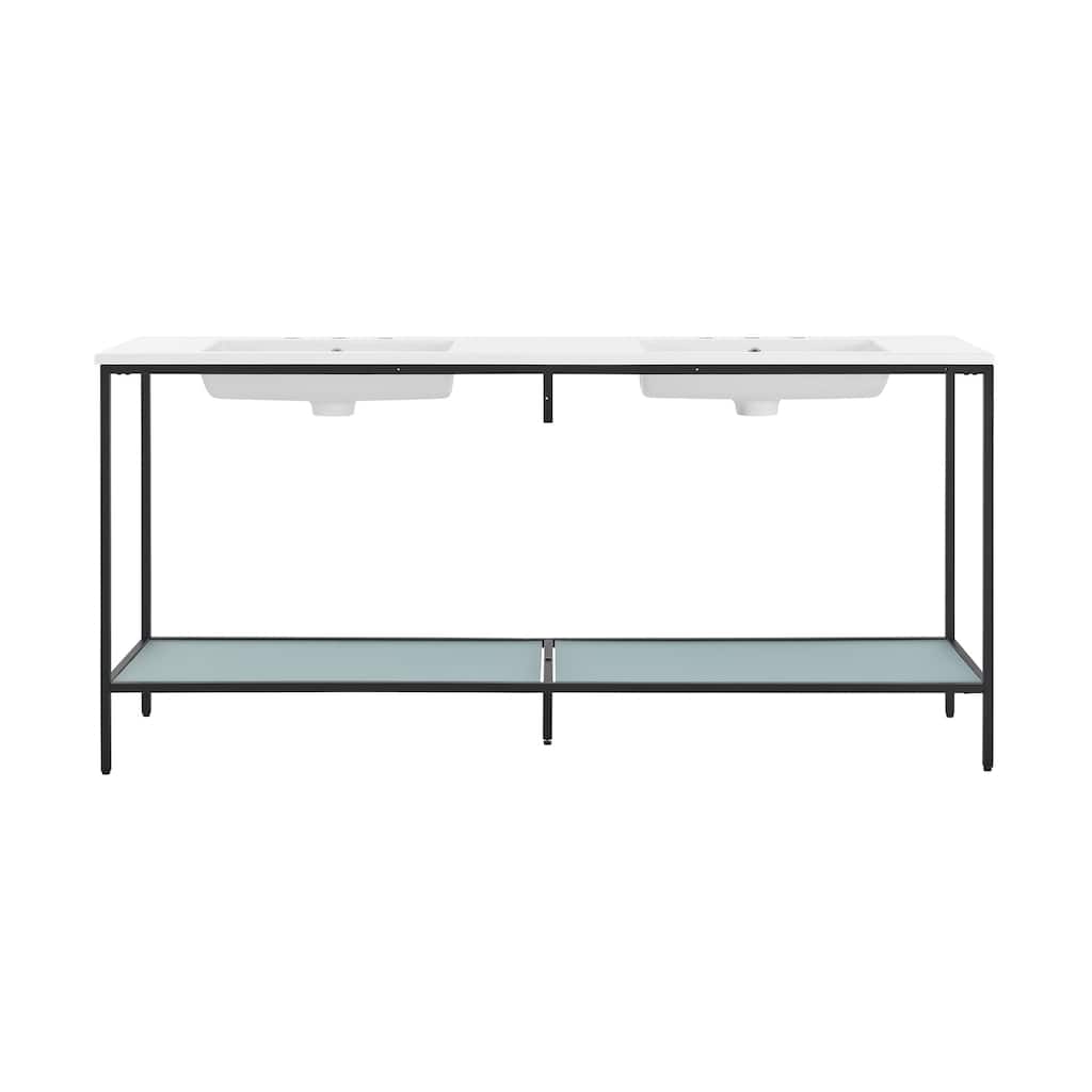 Pierre 72 Double, Freestanding, Open Shelf, Matte Black Metal Frame Bathroom Vanity