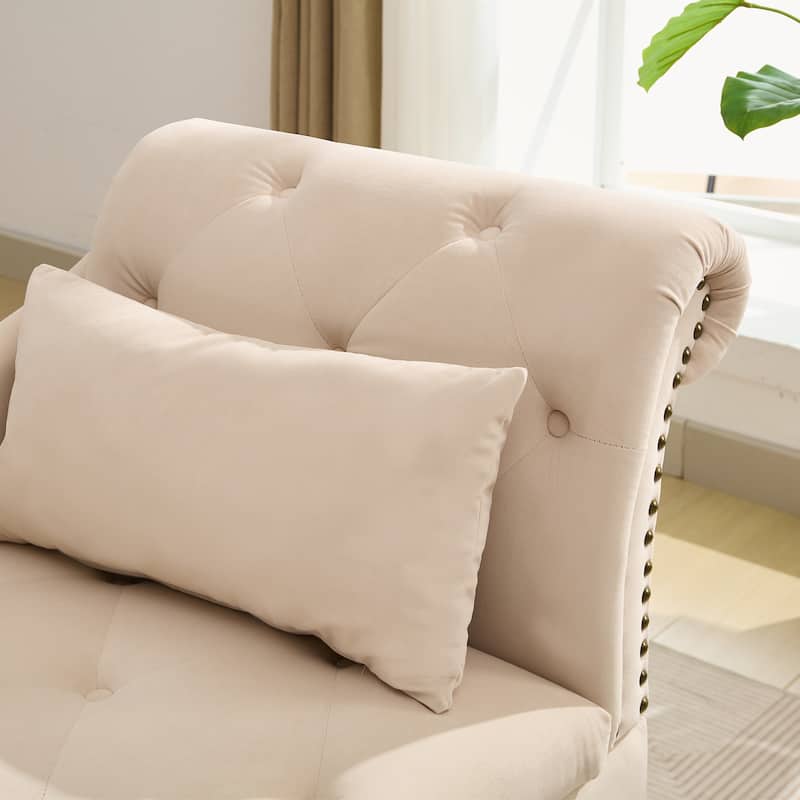 Velvet Chaise Lounge with a Storage Function, Tufted Cushions & Nailheads