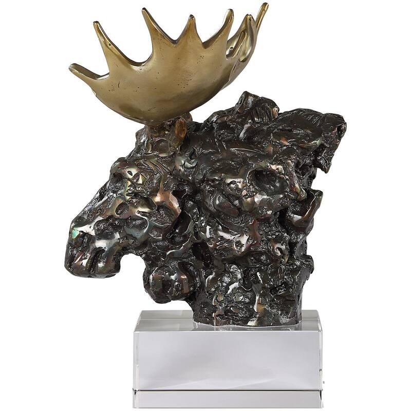 Uttermost 18187 Moose Bust 9" Tall Cast Iron and Crystal Animals Table