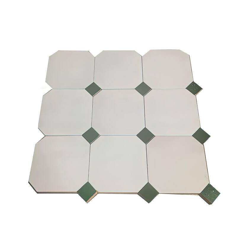 Contemporary Zellige Panels, 12x12x0.5, White & Green accents