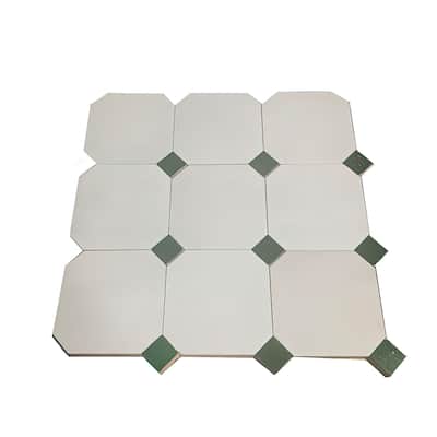 Contemporary Zellige Panels, 12x12x0.5, White & Green accents