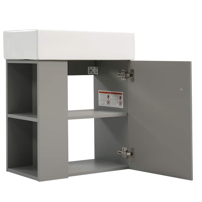 21.6 inch Modern Floating Bathroom Vanity with Ceramic Basin - Perfect for Small Bathrooms, Left side storage