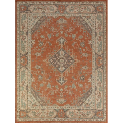 Hand Knotted Oriental 100% Wool Carpet Transitional Medallion Oranges & Rust Oushak Area Rug - 10' 1'' X 8' 5''