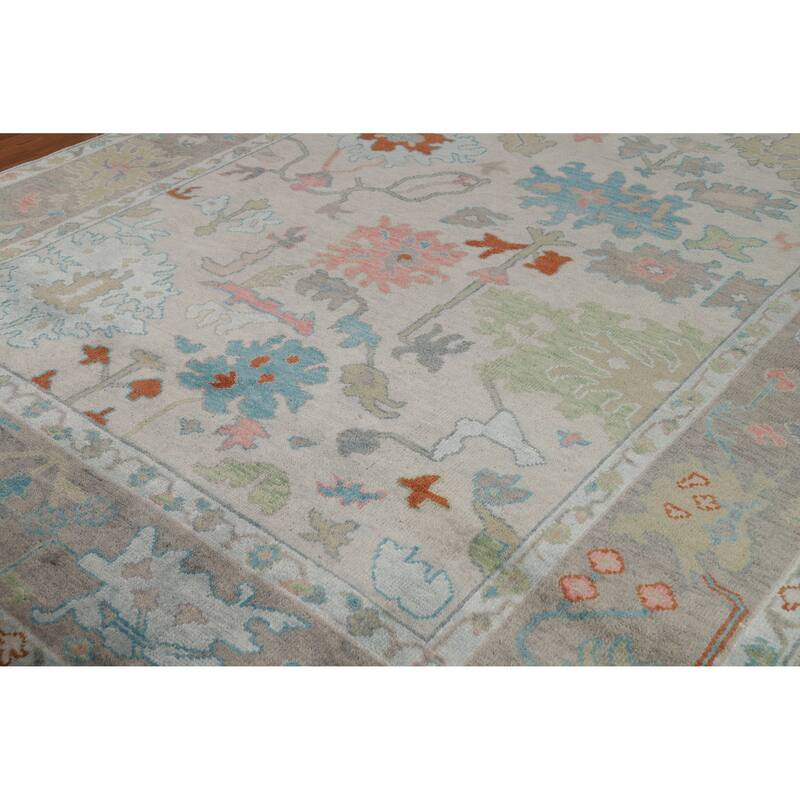 All-Over Grays Oushak Indian Area Rug Hand-Knotted Wool Carpet - 7'11" x 9'11"