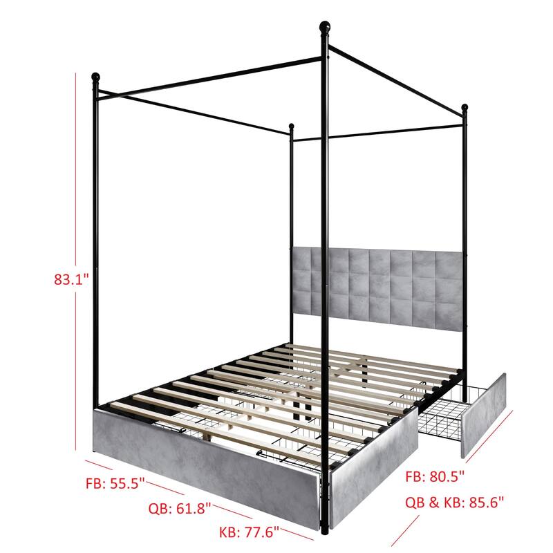 Clayfell Hobart Upholstered Metal Storage Canopy Bed