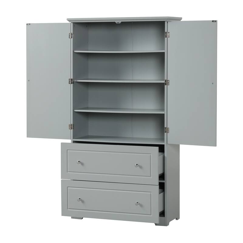 Bathroom Storage Cabinet Tall Floor Storage Cabinet with Two Doors and Drawers, Adjustable Shelf