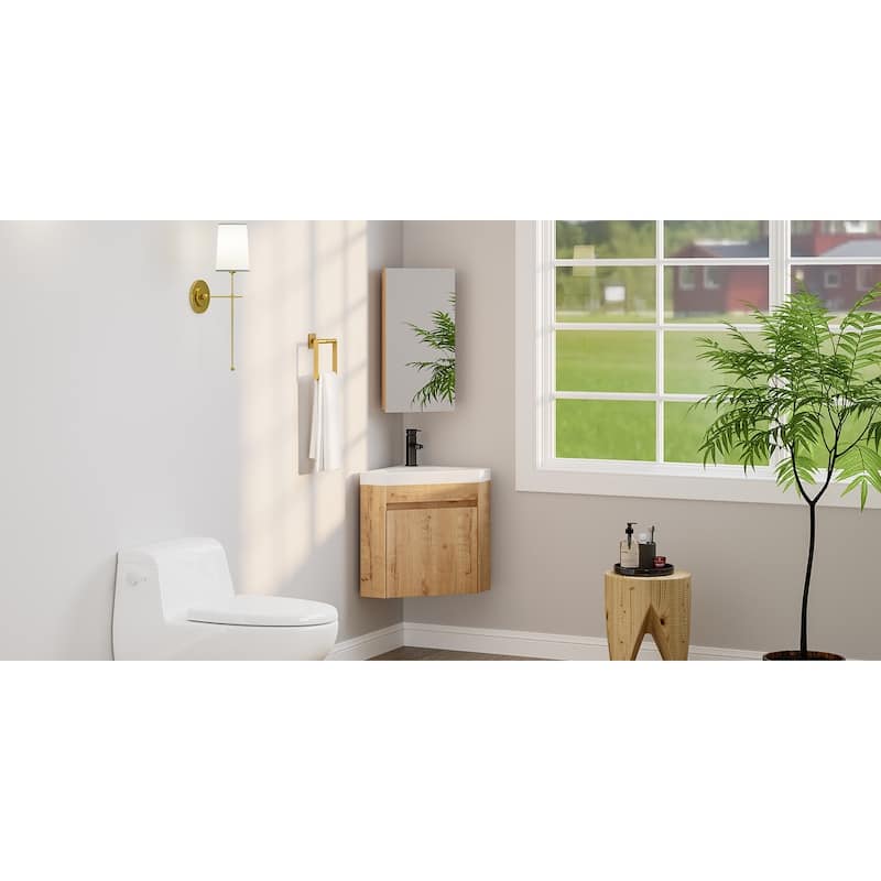 Eclife Corner Medicine Cabinet With Mirror Triple Shelf Storage Left Open