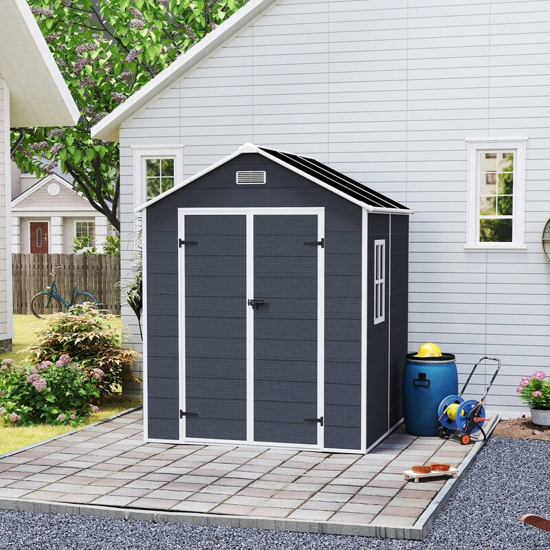 6*6ft resin storage shed, high quality pp material with Lockable Door,strong structure, waterproof - Dark Gray