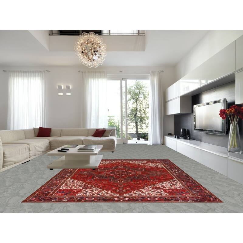 Hand Knotted Oriental 100% Wool Carpet Traditional Medallion Red Heriz Area Rug - 12' 9'' X 9' 11''