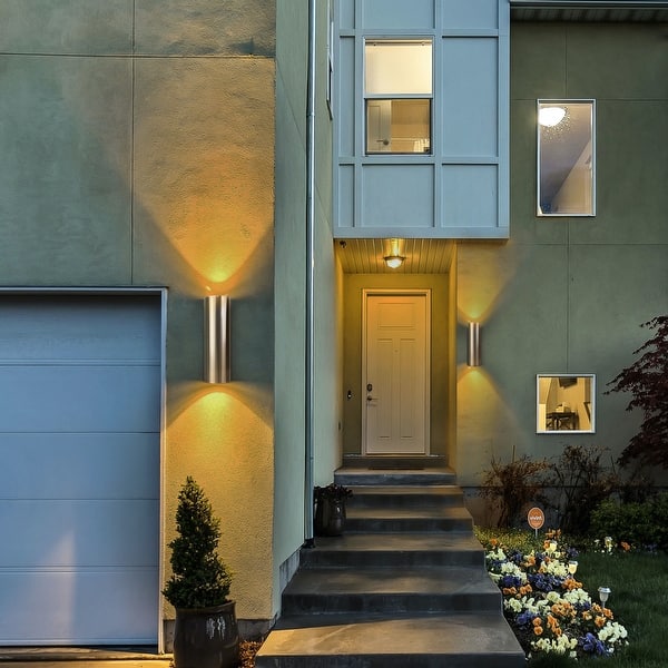 2 Light Wall Sconce Modern Outdoor Lighting Cylinder Up Down Lamp On Sale Overstock 31631327