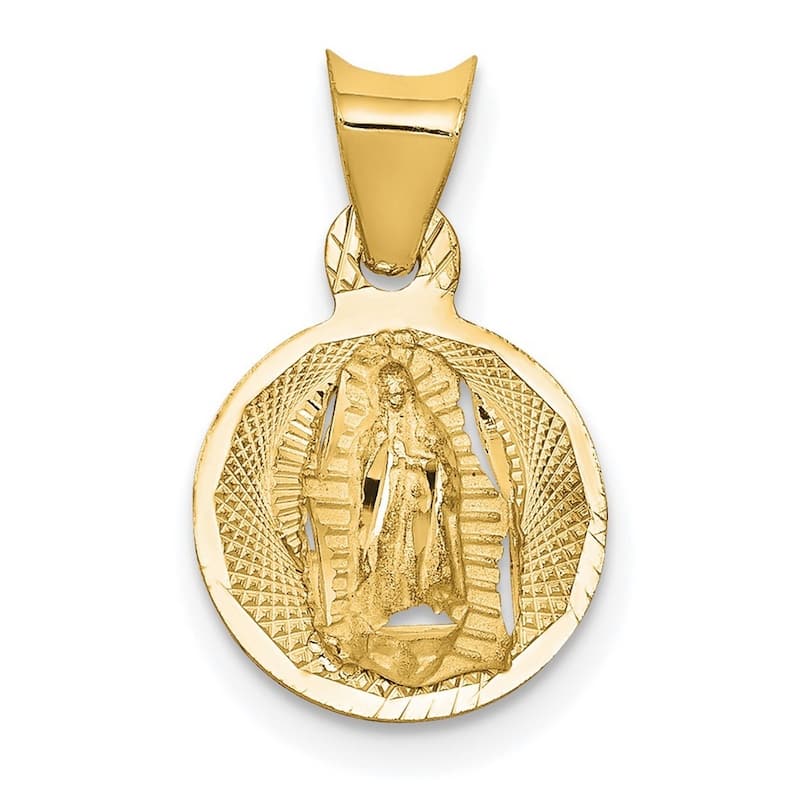 Curata 14k Yellow Gold 18" 10.45mm Small Lady of Guadalupe Circle Pendant Necklace