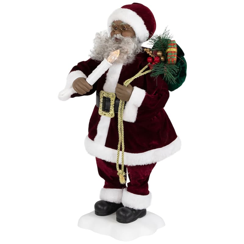 African American Animated Santa Claus with Lighted Candle and Music Christmas Figure - 24"