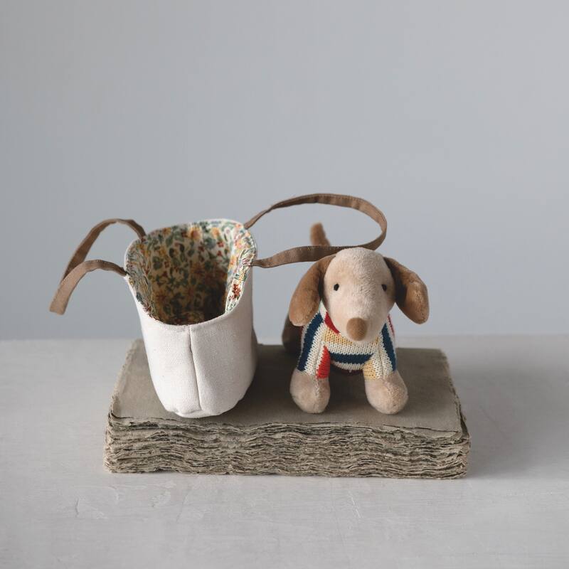 Cotton Removable Brown Dachshund in Dog Carrier - 11.0"L x 2.0"W x 5.0"H