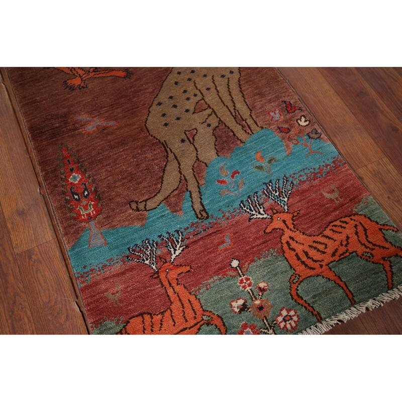 Animals Design Ziegler Foyer Rug Handmade Brown Wool Carpet - 2'0" x 3'1"