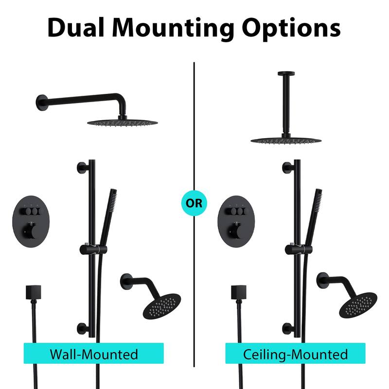 Ceiling/Wall Mount Multifunction Dual Shower System 10 in. 3-Function Round Shower Head With Hand Shower