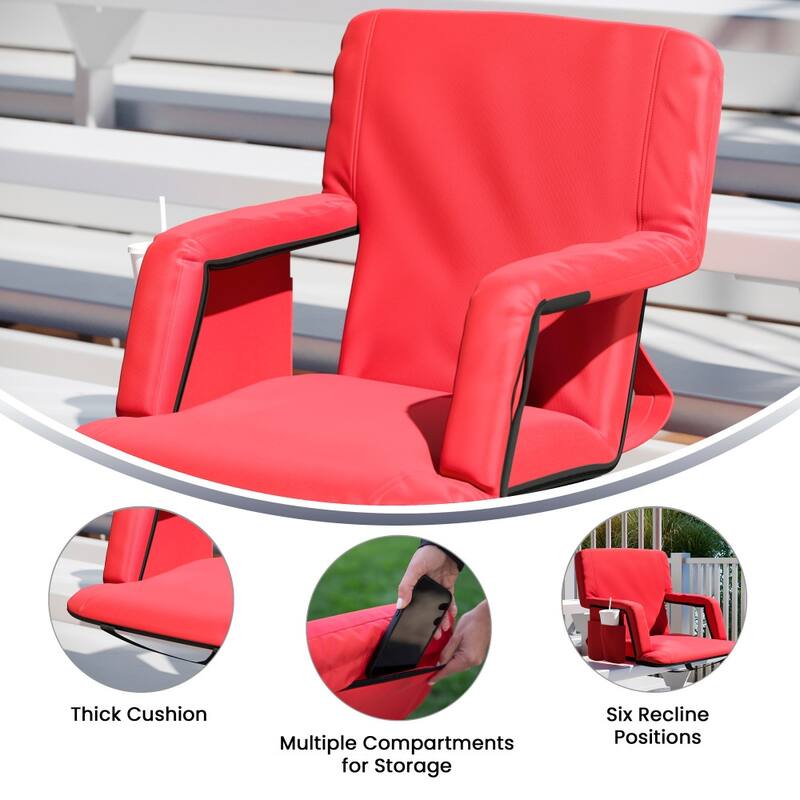 Backpack Reclining Padded Stadium Chairs with Armrests & Storage Pockets