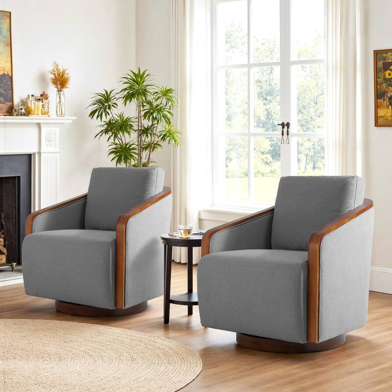 Mid-Century Modern Swivel Accent Armchair Chenille Upholstered Chairs - Light Grey