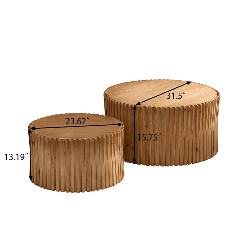 GDFStudio Kaelvin Vintage Round Nesting Coffee Table Set with Fir Wood Relief