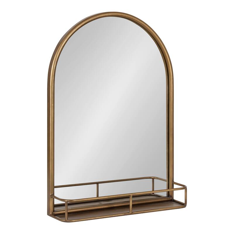 Kate and Laurel Estero Metal Framed Arch Wall Mirror with Shelf - 20x28 - Gold
