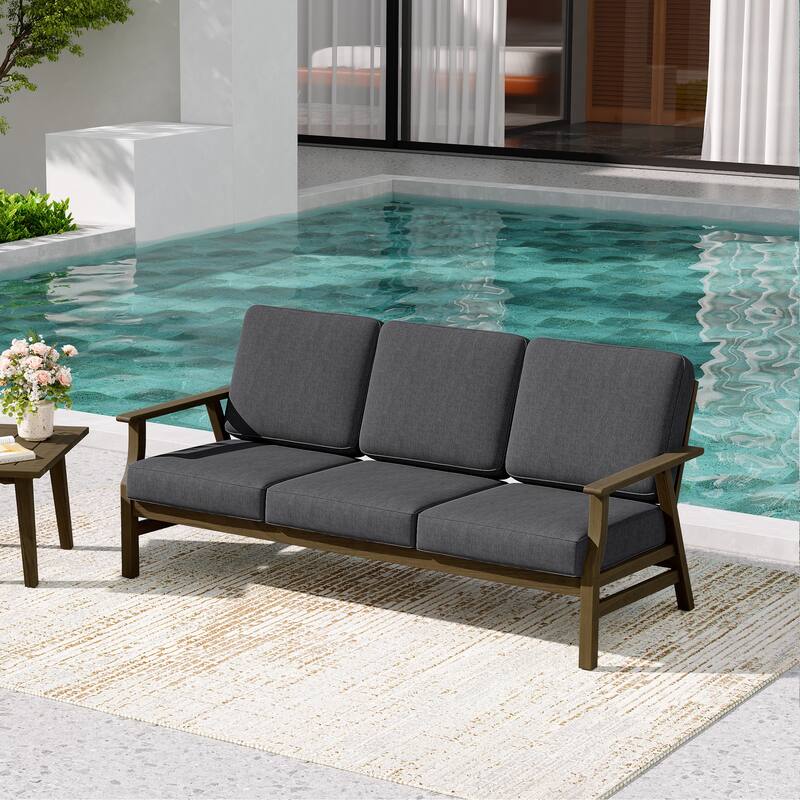 Teak Frame Outdoor Loveseat Daybed with Water-Resistant Cushions.
