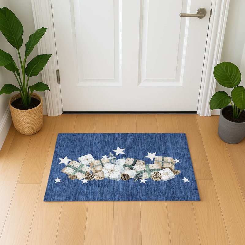 Premium Washable Super Soft Christmas Presents Mayfield Rug - Navy - 1'8" x 2'6"