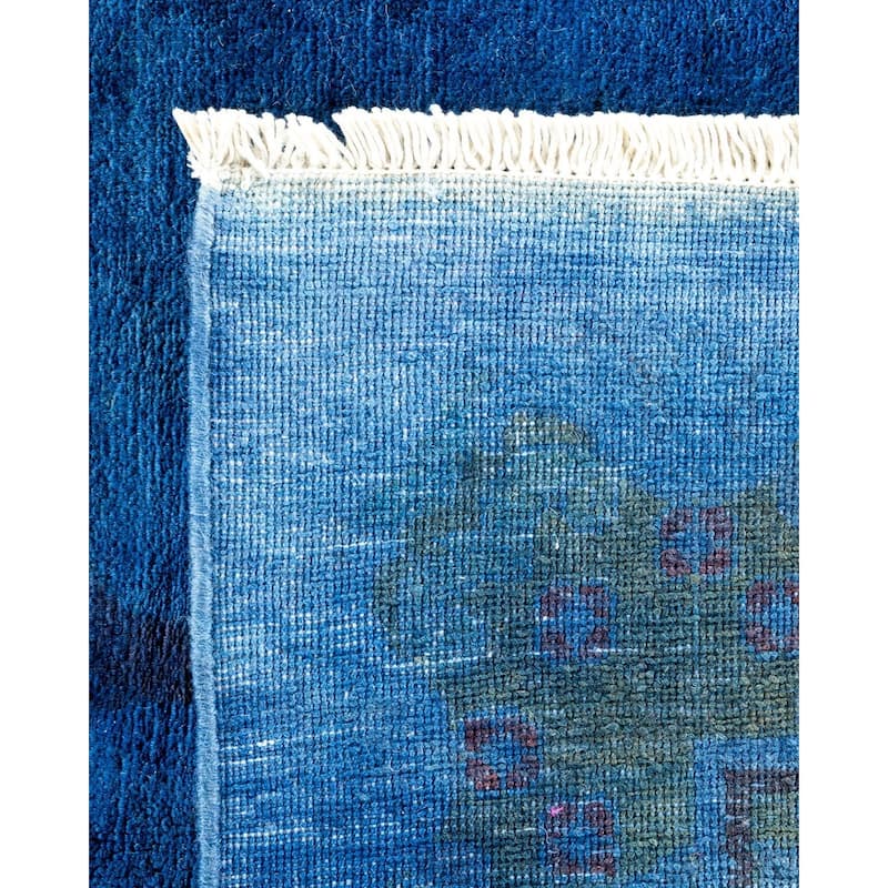 Overton Handknotted Wool Vintage Inspired Contemporary Overdyed Blue Area Rug - 18' 3" x 9' 1"