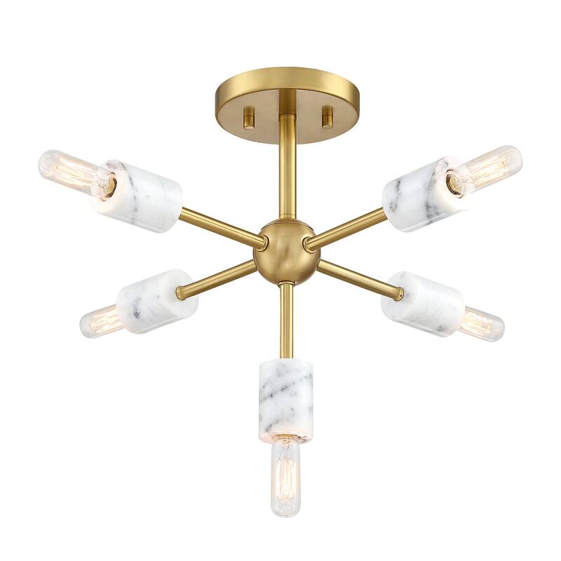 Star Dust 16.5 in. 5-Light Brushed Gold Mid-Century Modern Semi Flush Mount with Natural Marble Accents for Bedrooms - 12.5