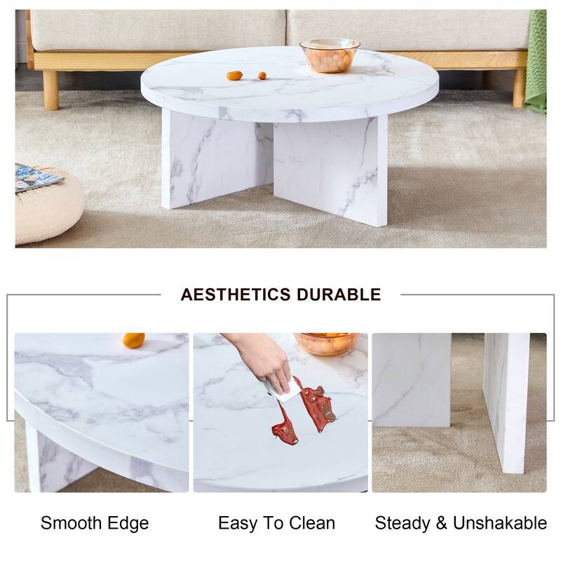 Modern Small Round Coffee Table 31.4 Inch White Center Table Wood Snack Table for Small Space Living Room
