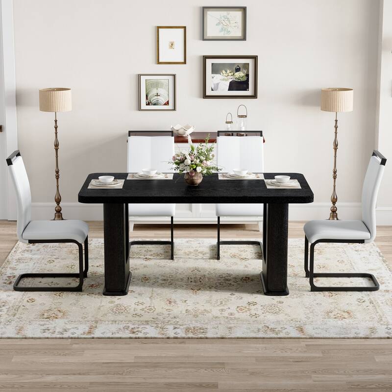 Set of 5 Piece Dining Table and Chair Set MDF Top with Glass Insert PU Seats Arched Metal Legs